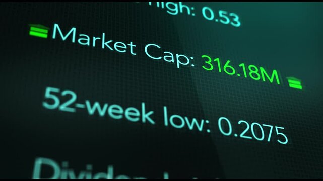 Camera pans across a positive stock market cap in investing interface