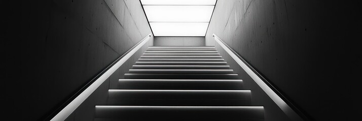Obraz premium Minimalist staircase ascending to bright light with concrete walls