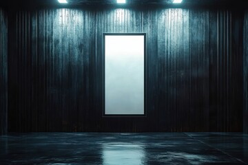 Urban billboard mockup for advertising branding display in modern industrial city environment with glowing reflections