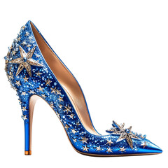 Bold Cobalt Blue Heels with Star Shaped Embellishment Isolated on Transparent Background