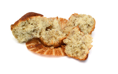 An espresso banana nut muffin isolated on pure white background