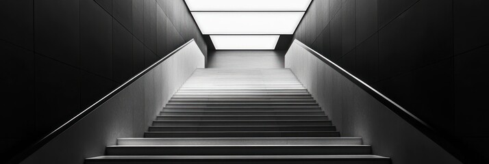 Obraz premium Dramatic ascent captured, Striking black and white staircase composition