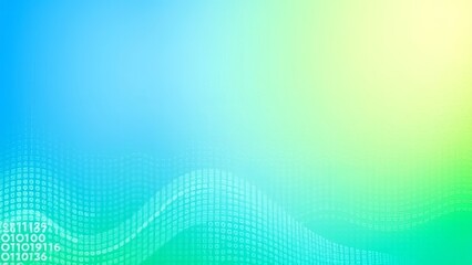 Abstract Blue Green Gradient Background with Wavy Digital Code Pattern Perfect for Technology Websites or Presentations