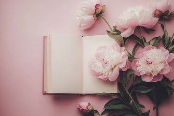 Open Book Surrounded By Pink Flowers Creates Beautiful Arrangement