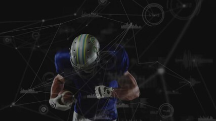 Animation of American football player in blue uniform with data network overlay - Powered by Adobe