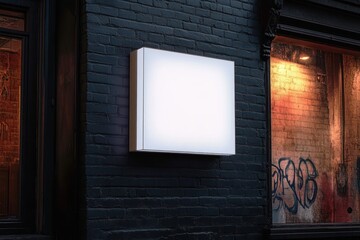 Glowing cube lightbox mockup in urban street scene for advertising and branding display