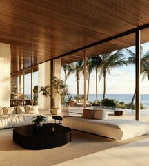A luxurious open concept living area overlooking the ocean