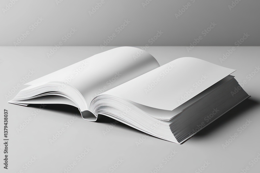 Poster minimalistic open white booklet on gray background for design presentation and mockup