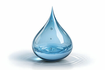 Captivating water droplet suspended above a tranquil surface in soft natural light,Realistic 3D-rendered water drop icon with a smooth, glossy finish, symbolizing purity,Water drop closeup, 3D renderi