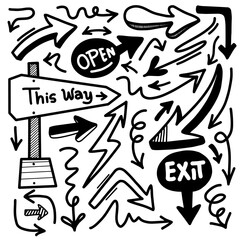 Hand drawn arrows collection Set simple flat arrows isolated on white background. arrows for infographics, app, web, art, kids drawing book etc.