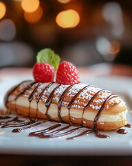 レストランで食べるエクレア