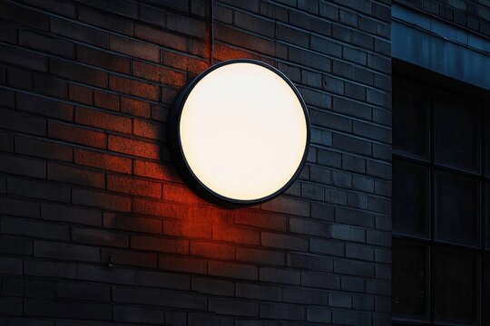 Empty circle lightbox sign mockup for urban branding advertising space in modern architecture