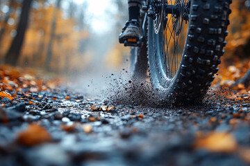 Mountain Biker Kicking Up Gravel