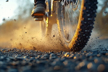 Mountain Biker Kicking Up Gravel
