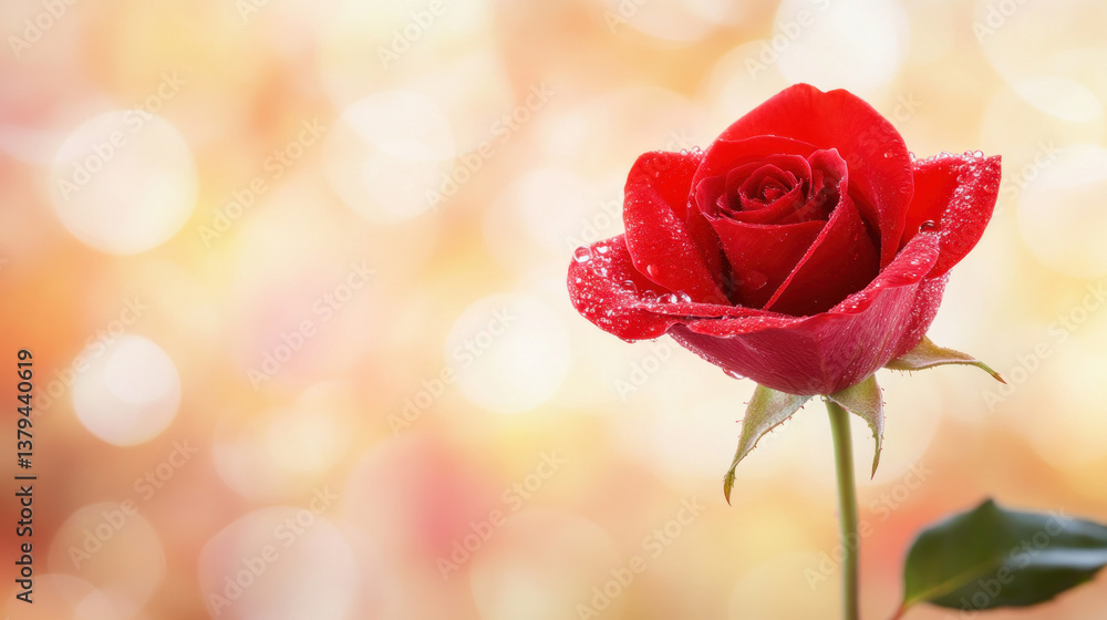 Poster a red rose is the main focus of the image, with a blurry background. the rose is the only thing that