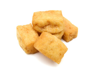 Fried tofu on a white background 