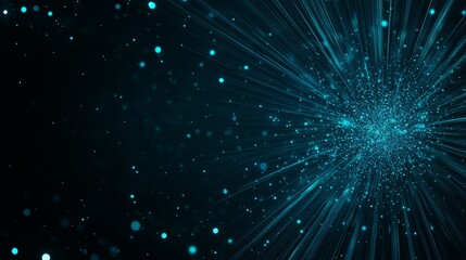 Fototapeta premium Abstract Teal Light Rays Burst Background with Glowing Particles