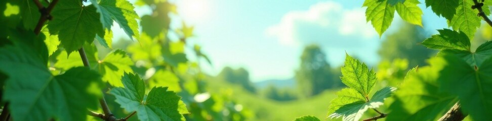 Fototapeta premium Vines and leaves in focus while sky is out of focus, sunlight, vines, forest