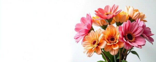 Vibrant Flower Bouquet on Pure White Background , colorful blooms, white background, floral decor