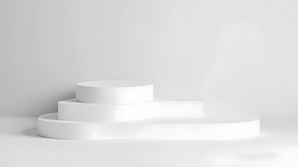 Empty podium or pedestal showcased on a white background featuring a box stand concept Blank product display shelf as a backdrop 3D rendering