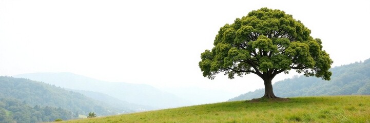 Obraz premium Tree on isolated white background with forest details in the distance, landscape, nature, still life