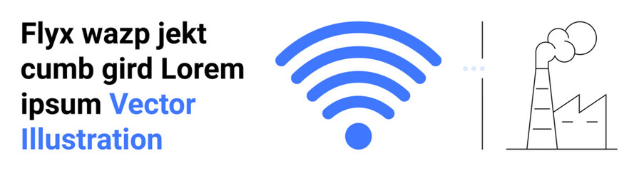 Blue wireless signal icon alongside an industrial factory emitting smoke. Ideal for technology, communication, IoT, connectivity, industry, environment, and simple landing page