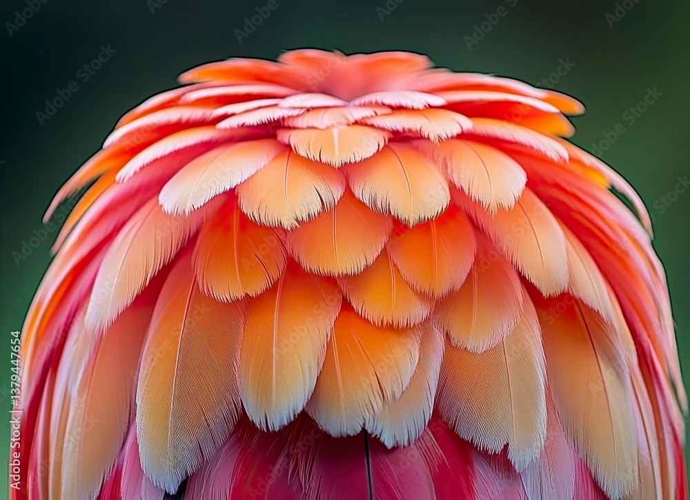 Poster close-up of flamingo feathers creating an intricate orange and pink pattern