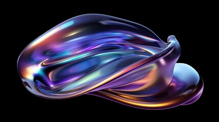 Obraz premium Abstract colorful fluid shape with smooth curves and reflections, set against a black background showcasing vibrant hues