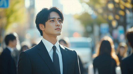 スーツで出勤する日本人男性