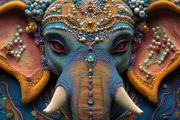 Fototapeta premium A highly decorative elephant head adorned with detailed intricate patterns