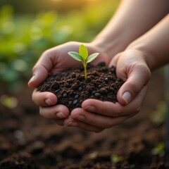 Nurturing New Life Hands Gently Holding a Sprout Emerging from Rich Soil