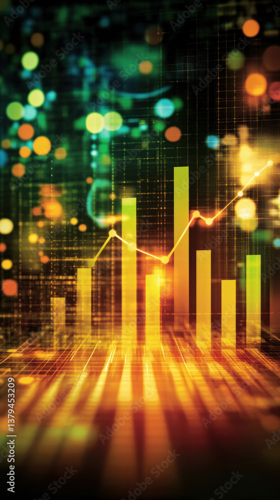Poster a colorful graph with yellow and green lines. the graph is a representation of data and the colors a