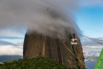 Sugarloaf Mountain Under Cloud with the Cable Car in Rio de Janeiro, Brazil