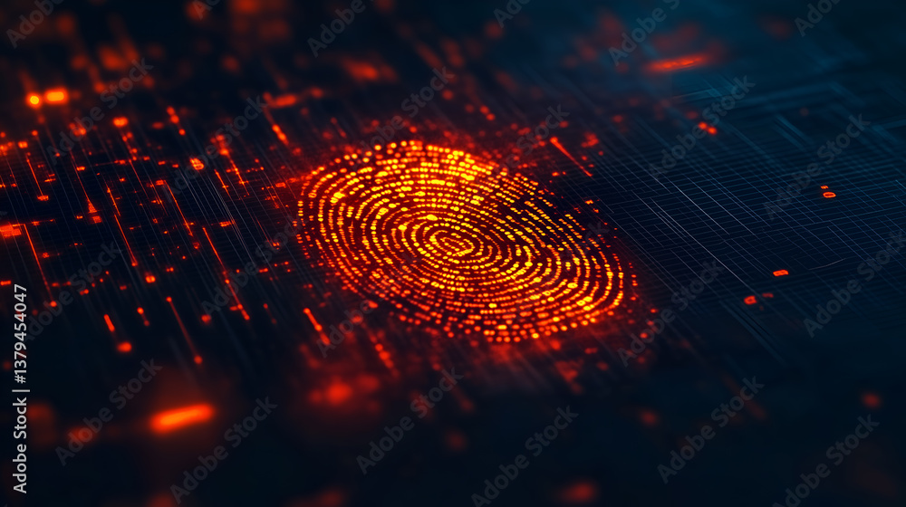 Aufkleber a glowing fingerprint on a circuit board, representing digital security and access