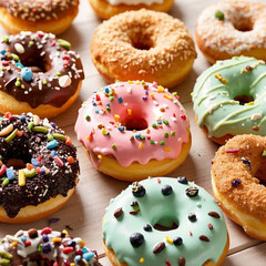 Assorted Colorful Donuts with Sprinkles