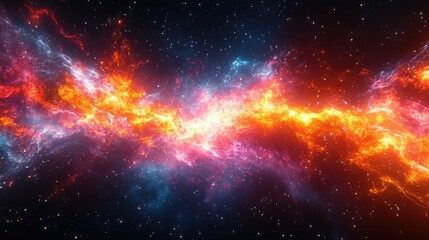 Fototapeta premium Abstract vibrant cosmic explosion of blue and green lights in a dark space background with glowing particles and dynamic movement