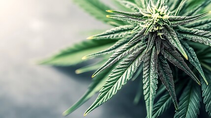 Obraz premium Close-up view of vibrant cannabis leaves showcasing intricate details and textures