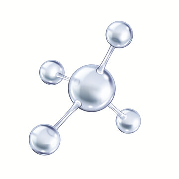 Silver collagen molecule model realistic vector illustration. Atoms of different size create chemical bonds 3d object on white background