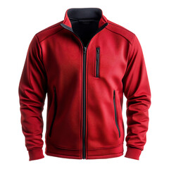 A Sporty Red Jacket with Black Trims Isolated on Transparent Background