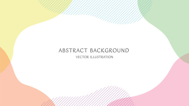 パステルカラーの抽象的な形とストライプで構成したシンプルでおしゃれなフレーム背景素材。16:9サイズのベクターイラスト