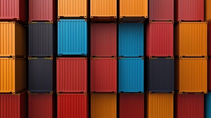 Fototapeta premium Colorful shipping containers stacked in a modern warehouse