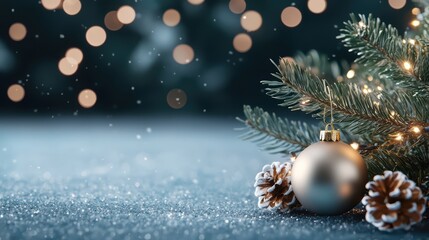 Festive Christmas decoration with ornaments and pinecones
