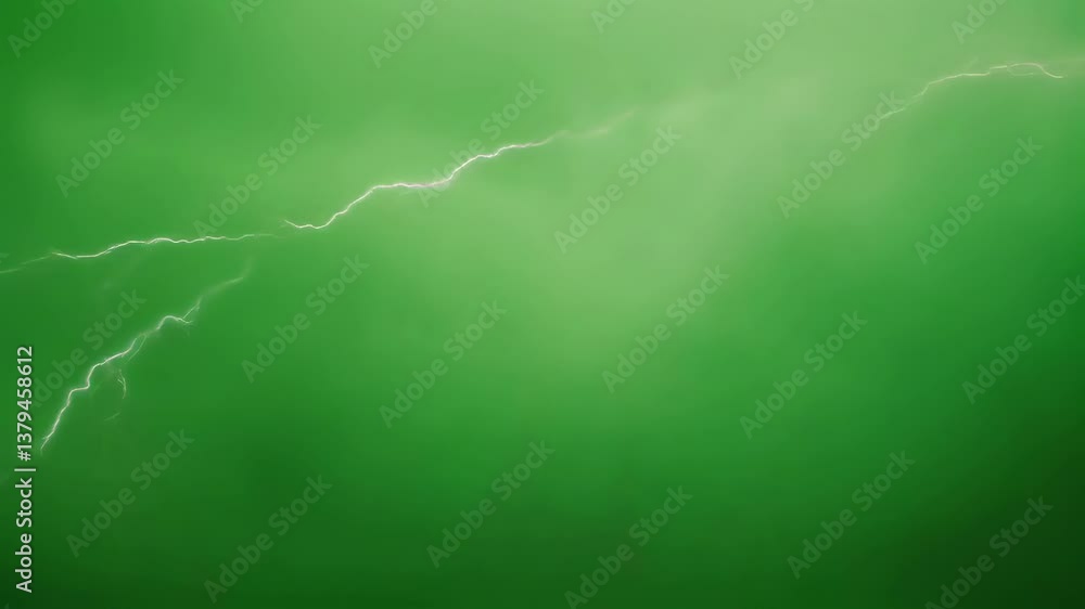 Poster electric white lightning bolts illuminate a vibrant green screen backdrop, creating a dramatic and v