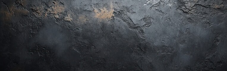 Obraz premium Panoramic Black Concrete Wall Surface with Grunge Texture and Faded Scratches