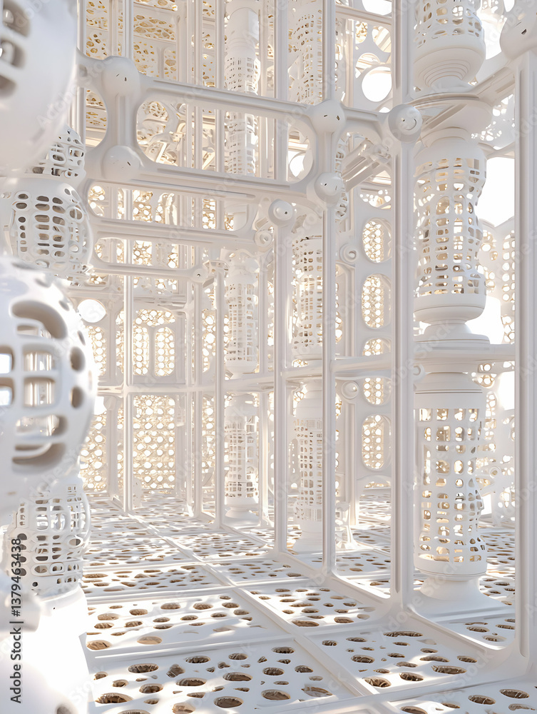 Poster white geometric structure abstract 3d rendering