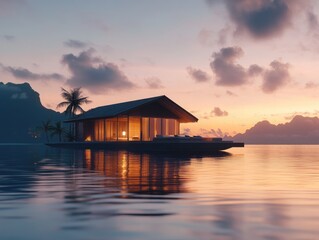 Sunset Overwater Villa for Tropical Lagoon.