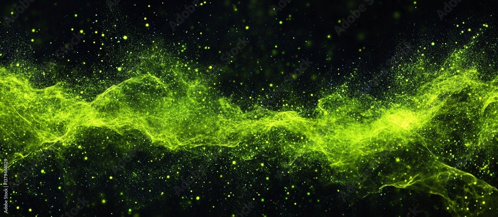Sticker abstract green wave particle background.