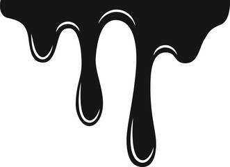 Dark crude oil leaking and forming a spreading shape with dripping ends.