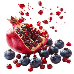 Pomegranate Seeds and Blueberries Scattering Isolated on Transparent Background