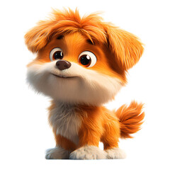 Obraz premium A Fluffy 3D Cartoon Puppy Wagging Its Tail Isolated on Transparent Background